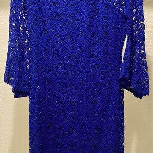 Royal blue “MARINA” brand stretch lace calf length dress with sequins. Worn once
